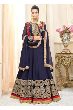 Navy blue georgette party wear anarkali 9114