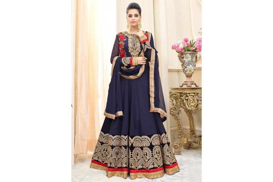 Navy Blue Myanmar Georgette Pant Anarkali main image 1