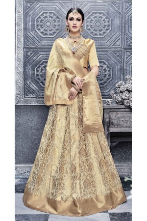 Party Wear Pure banarsi silk Beige Lehenga 25005