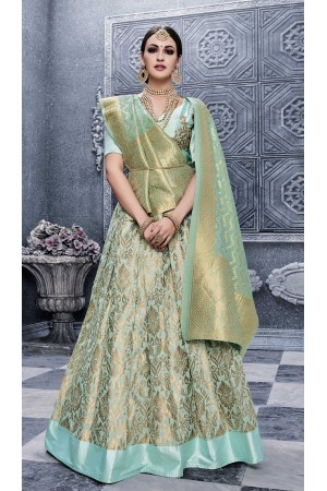 Party Wear Pure banarsi silk Green Lehenga 25003