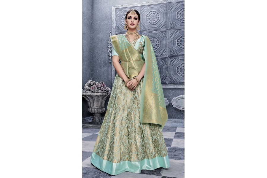 Sindhuri Banarsi Green Lehenga