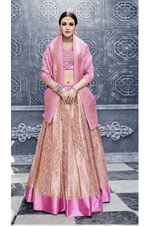 Party Wear Pure banarsi silk baby pink Lehenga 25001