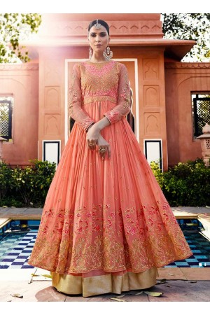 Peach georgette party wear ghagra lehenga kameez 11004