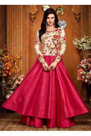 Pink silk party wear anarkali 2484