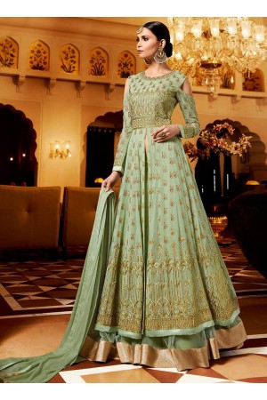 Pista green georgette party wear ghagra lehenga kameez 11005