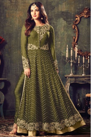 Sonal chauhan green color net party wear anarkali suit 4707D