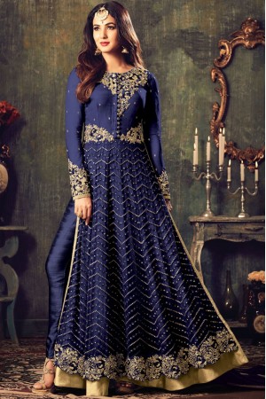 Sonal chauhan blue color net party wear anarkali suit 4707