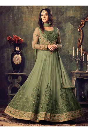 Sonal chauhan olive green net party wear pant suit 4703