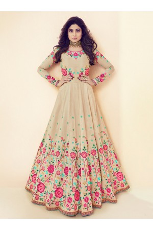 Shamita Shetty Beige Color Indian Wedding anarkali 8011