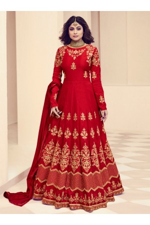 Shamita Shetty Red Color Indian Wedding anarkali 8014