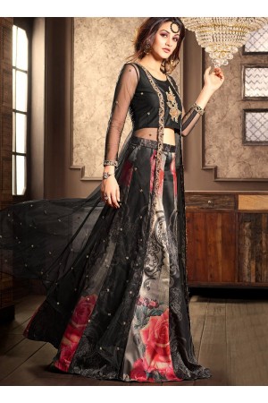 Black silk and net wedding lehenga choli