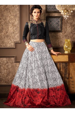 Black and white silk digital wedding lehenga choli