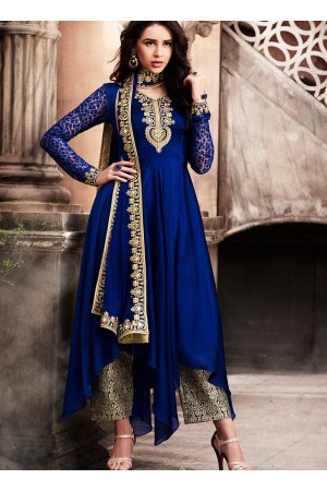 Navy blue silk wedding anarkali