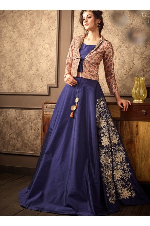 Blue spanish silk wedding lehenga choli