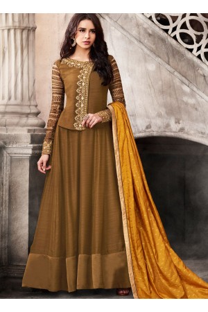 Brown color satin wedding anarkali