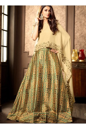 Beige silk digital wedding lehenga choli