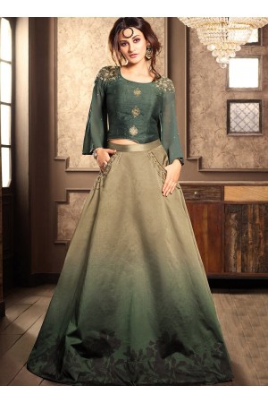 Green viscous georgette and silk wedding lehenga choli