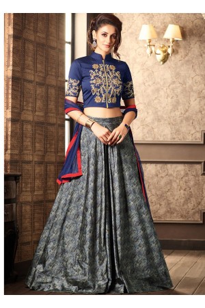 Blue silk digital wedding lehenga choli