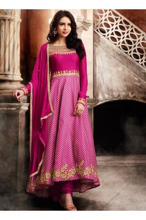 Pink color slub satin wedding anarkali