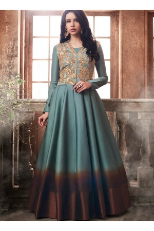 Grey shaded tussar silk wedding anarkali