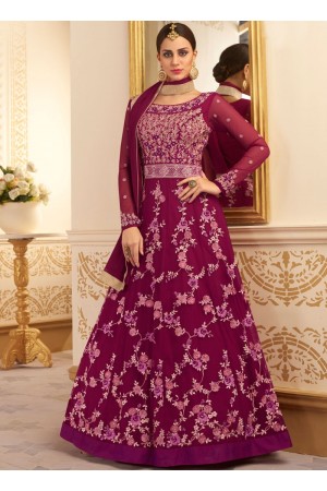 Dark purple silk and net wedding anarkali