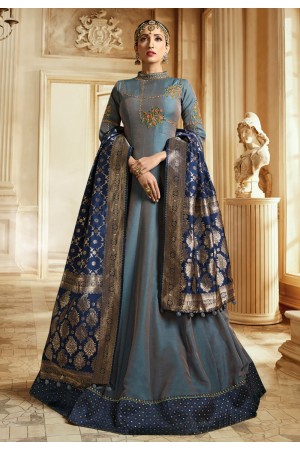 Grey Barfi silk Indian Wedding anarkali