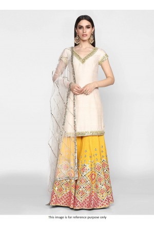 Bollywood model white and yellow silk palazzo set