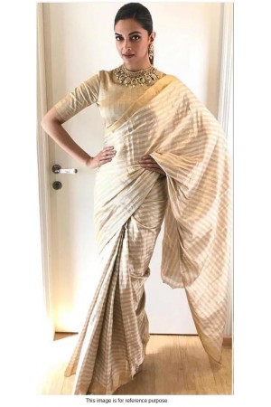 Bollywood Deepika Padukone Off white gold Pure silk saree