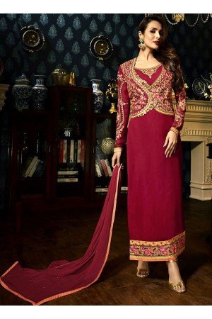 Malaika Arora khan georgette maroon color party wear salwar Kameez