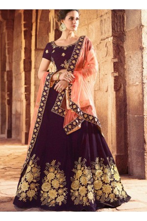 Purple color velvet and silk wedding lehenga