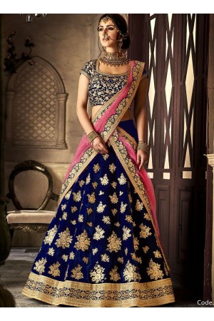 Royal blue net wedding lehenga choli 5110