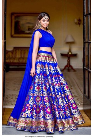 Bollywood Model Royal Blue banarasi silk lehenga