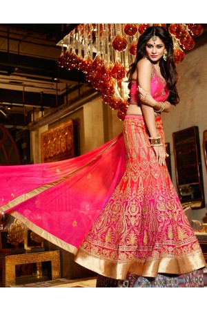 pink and red wedding lehenga
