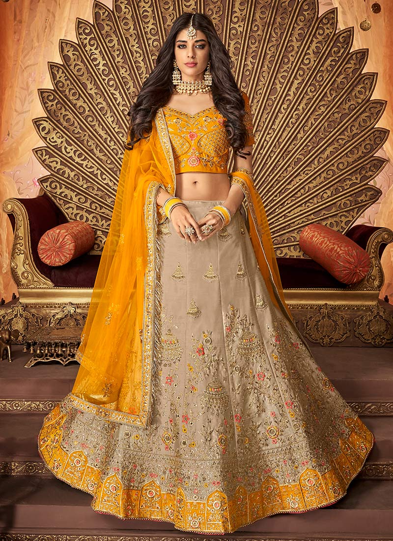 Shop Yellow Embroidered A Line Lehenga Party Wear Online at Best Price