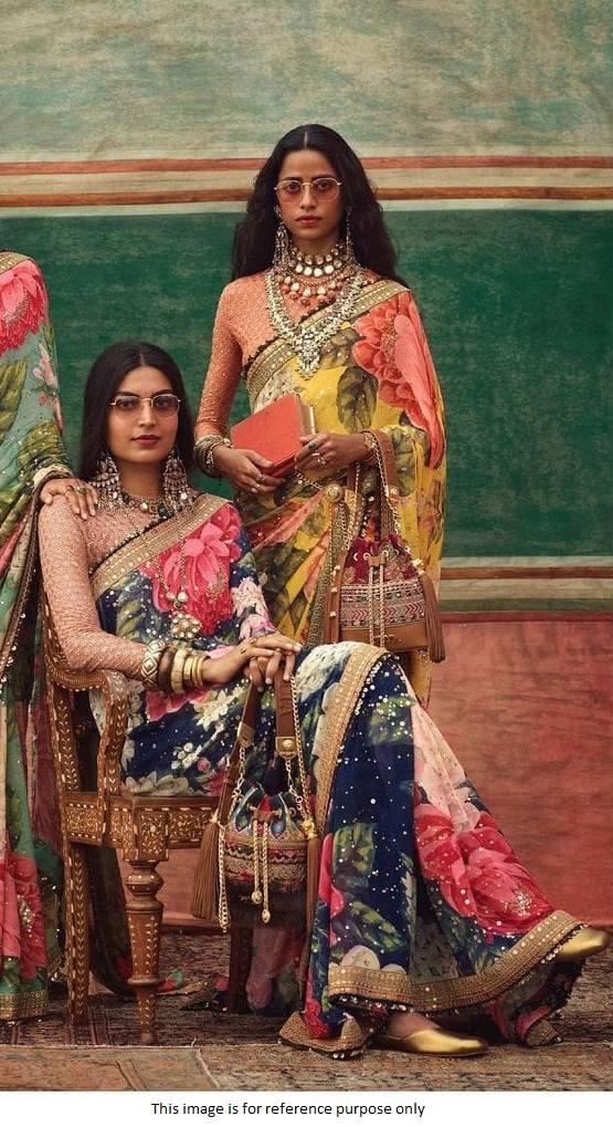 Buy LASHKARAA Multi Color Vintage Floral Print Saree With Blouse Online |  Aza Fashions