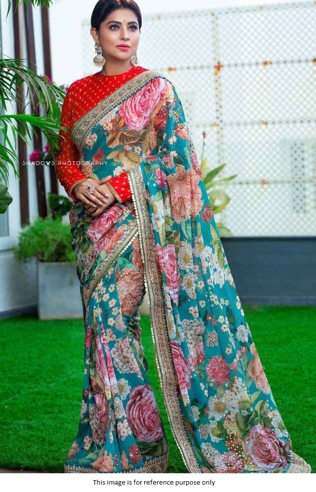 Buy Bollywood Sabyasachi Inspired Firozi floral saree in UK, USA and Canada