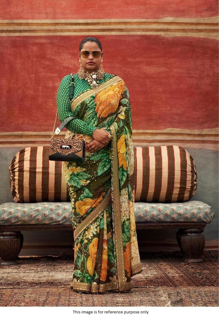 Buy Bollywood Sabyasachi Inspired Green floral saree in UK, USA and Canada