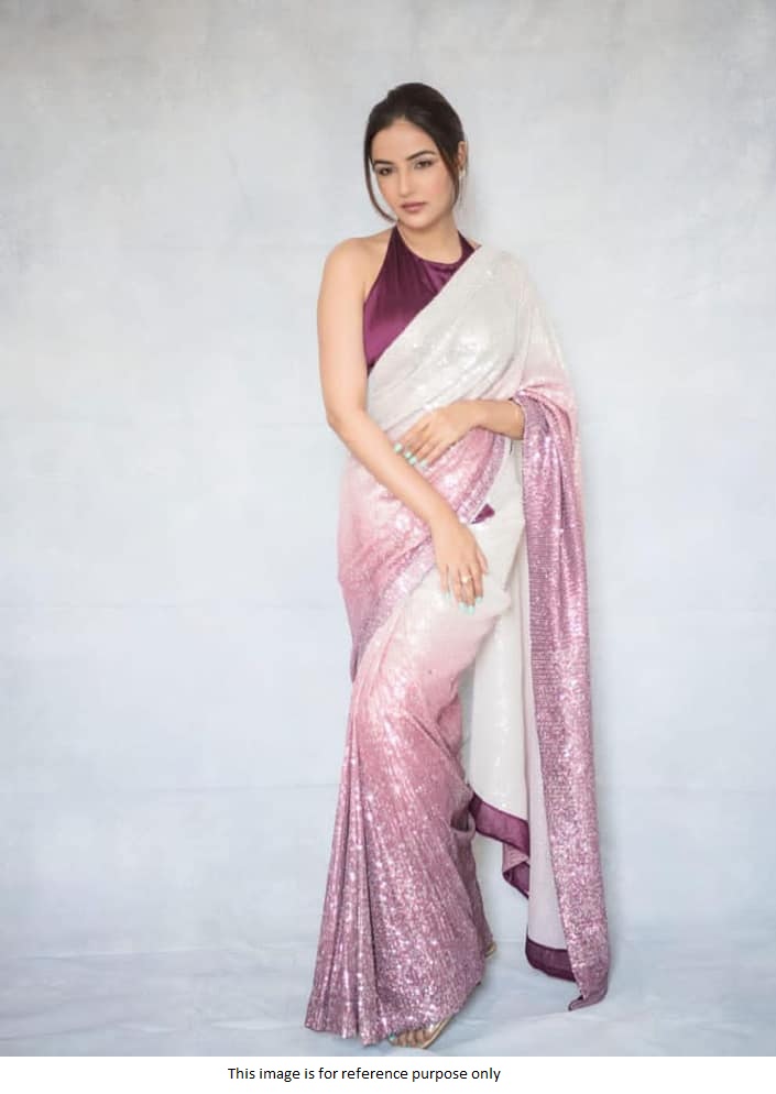 Buy Bollywood model Mauve pink shaded sequins saree in UK, USA and Canada