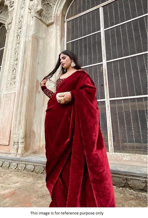 Buy Bollywood model Red velvet designer saree in UK, USA and Canada