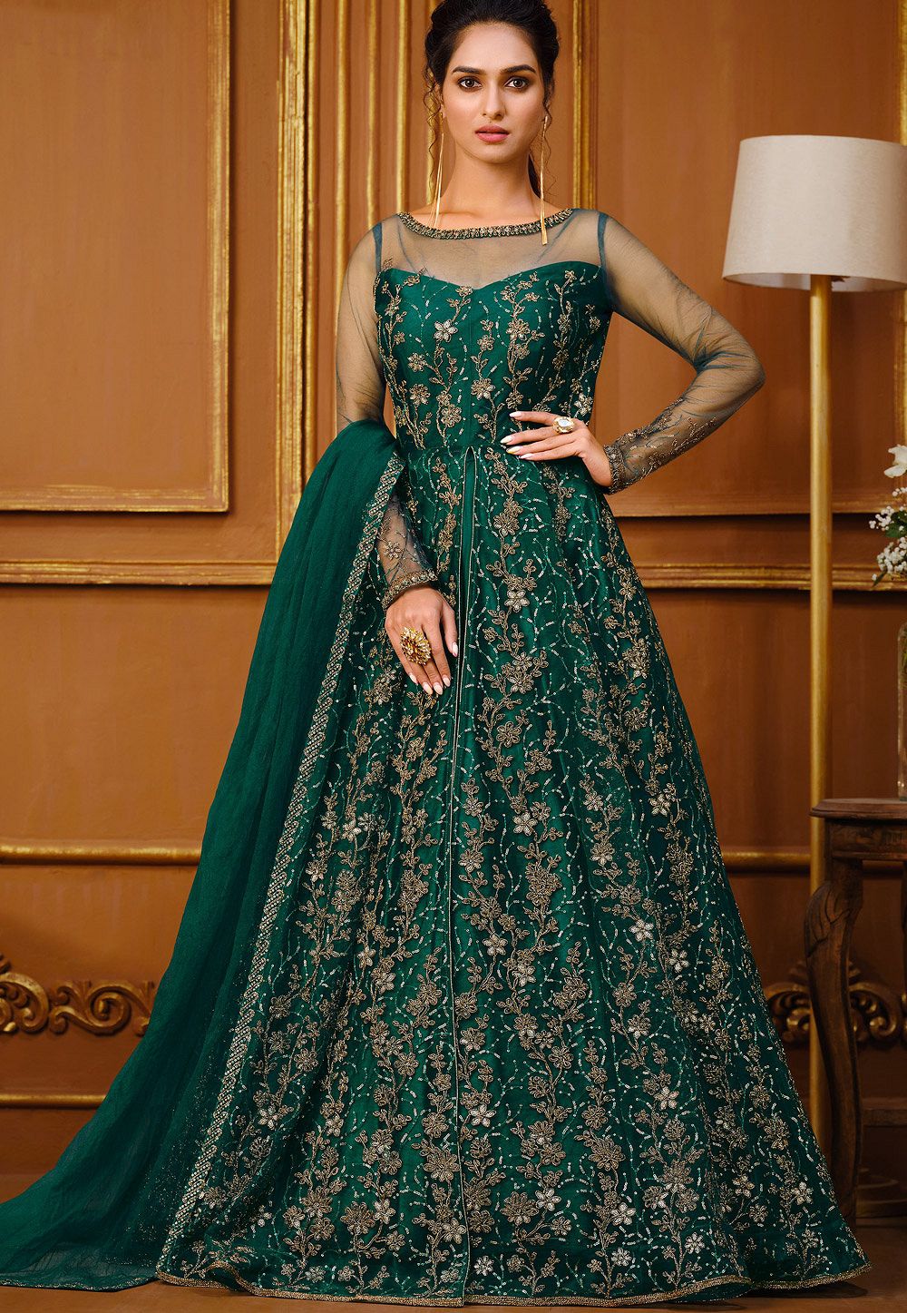 Buy Tafeta Silk Long Length Designer Anarkali Suit Online