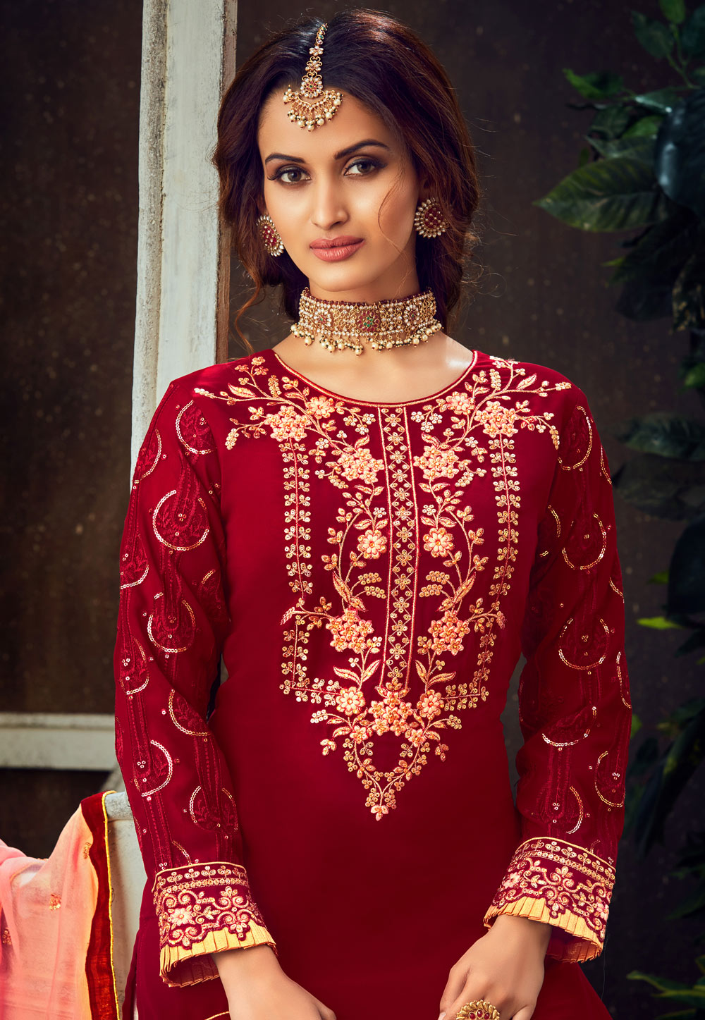 Maroon georgette palazzo suit 6505