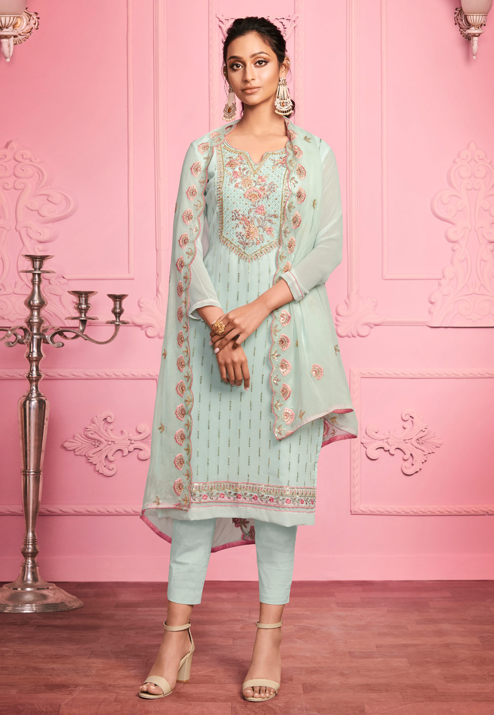 Sky Blue Designer Suits 2020-21 | Skyblue Salwar Suit With Contrast Dupatta  ideas | Plazo Frock suit - YouTube