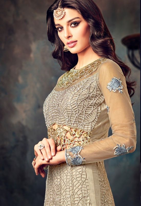 Buy Grey color net party wear anarkali suit in UK, USA and Canada