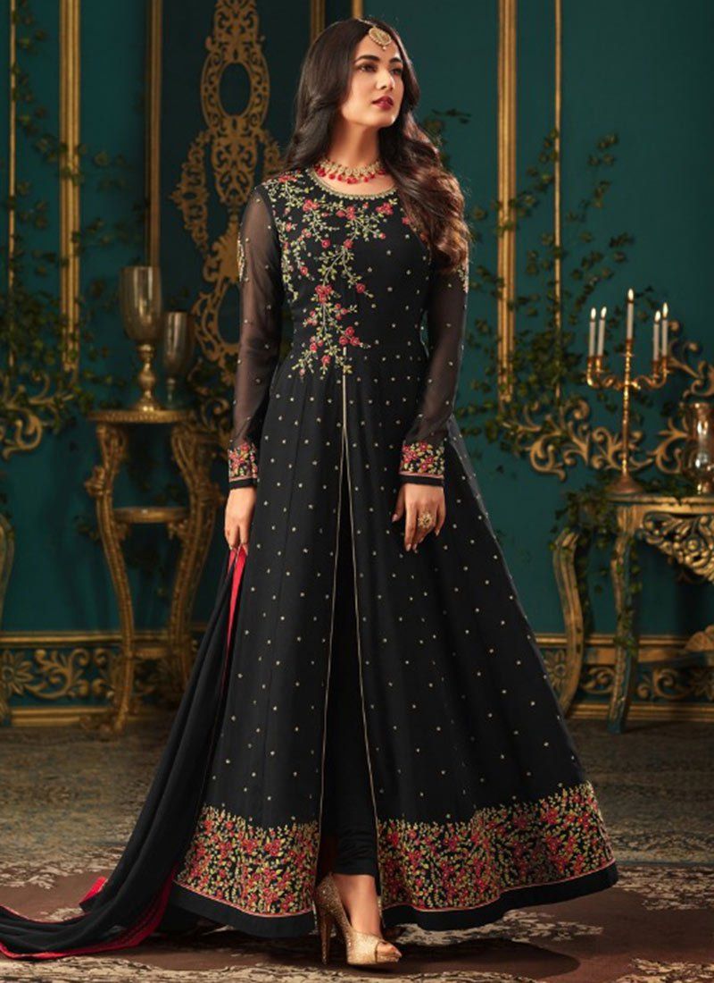 Buy Sonal Chauhan Black Georgette party wear anarkali kameez in UK USA and Canada