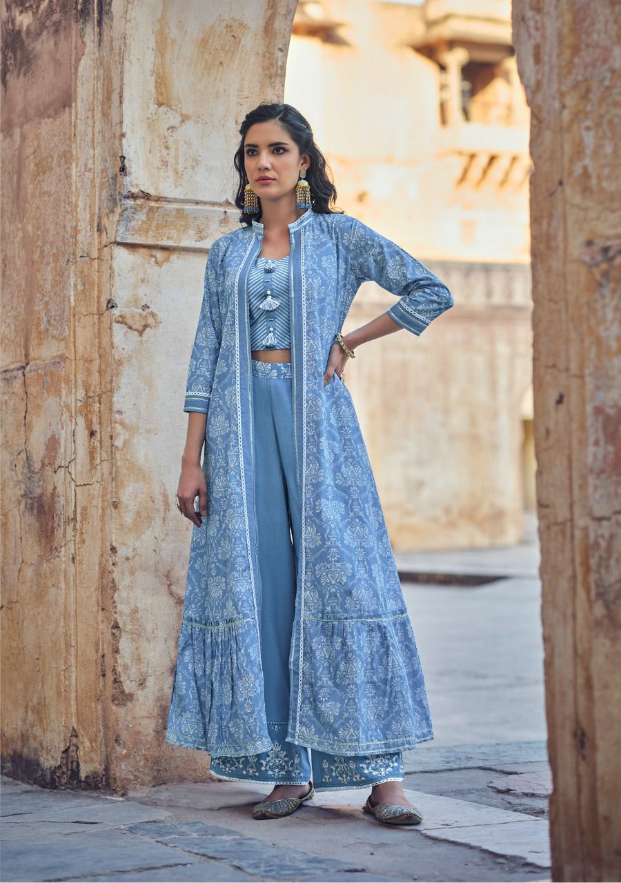 Pant Suits : Peach organza silk printed raksha bandhan special ...