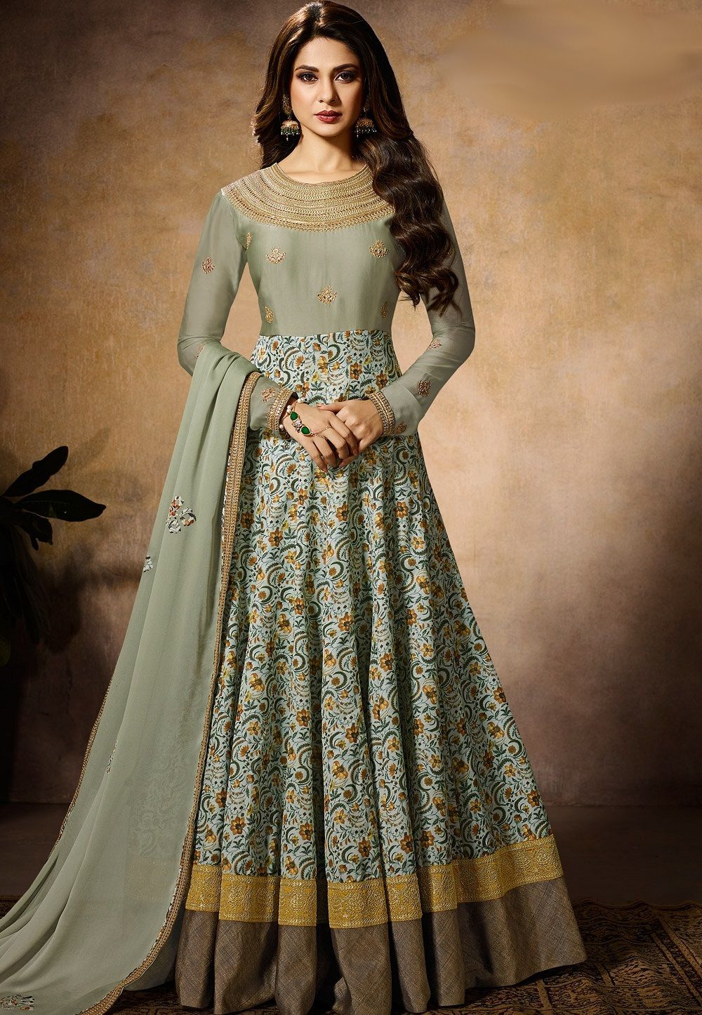 jennifer winget sky blue georgette silk floor length anarkali suit 11027