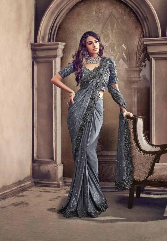 grey colour party wear saree