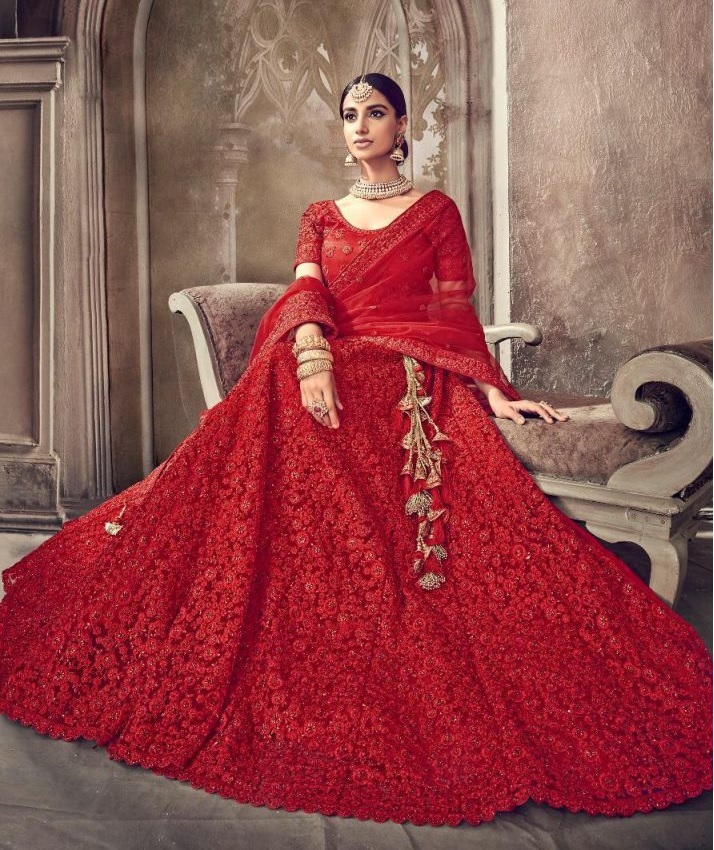 Buy Red color heavy work Indian wedding lehenga in UK, USA ...