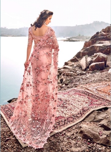 Shop Gracious Dusty Pink Net Embroidery Stone Work Saree Party Wear Online  at Best Price | Cbazaar
