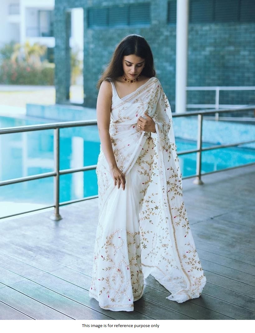 Bollywood model net white fancy work wedding Celebrity saree – subhvastra